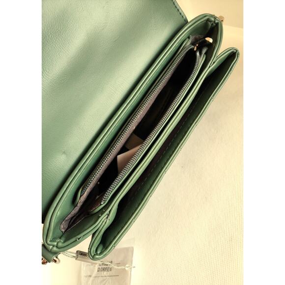 PURSE-CROSSBODY-DAVID JONES PARIS-Faux Leather-Green-Silver Tone Hardware-NEW - Picture 10 of 14